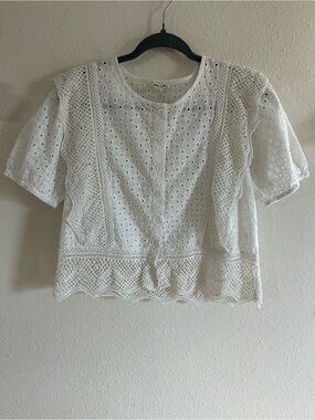 Ultra Pink Crochet Knit Button Up Blouse Womens Size M